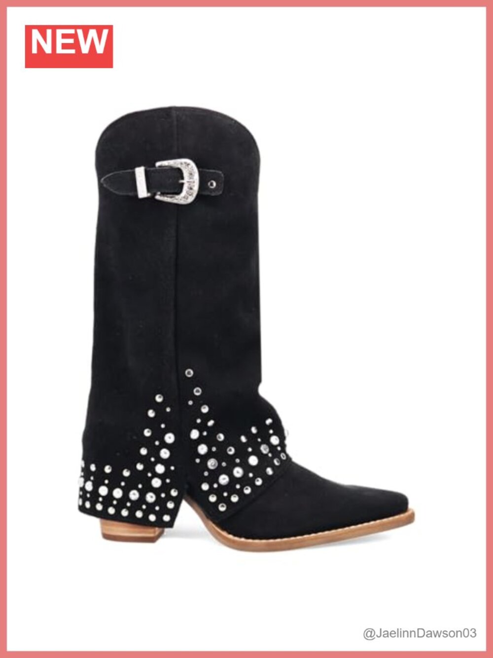Suede Western Mid Calf Boots Snip Toe Rhinestone Buckle Casual